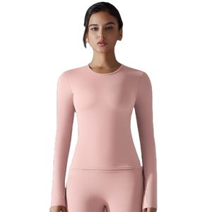 Custom Front Stand Neck Solid Spandex/Nylon Gym Fitness High Compression <b>Workout</b> Active <b>Top</b> Women <b>Long</b> <b>Sleeved</b> Lightweight Quick - Product Image 3