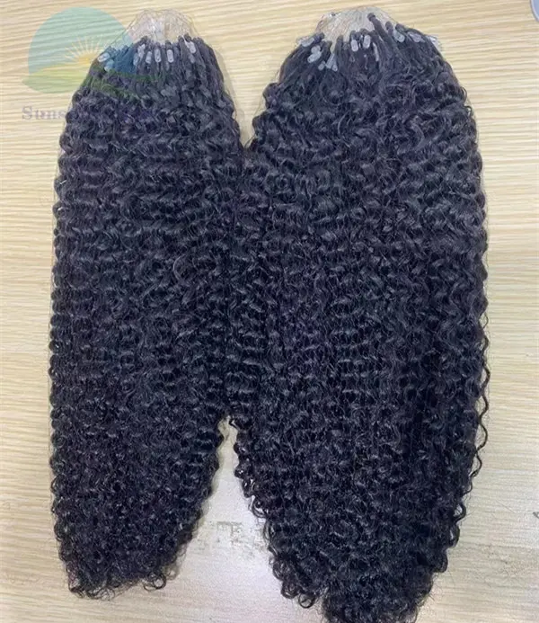 Harga Pabrik Manik-manik Mikro Keriting Tidak Diproses Croquette Jumlah Besar Alami Indian Rambut dengan Hoops Microafro Rambut Ekstensi