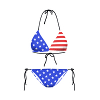 Amerikaanse vlag print groothandel op maat gemaakte tweedelige strandkleding sexy thong badkleding bikini's driehoekset voor vrouwen
