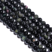 Perles en obsidienne naturelle œil de dragon arc-en-ciel, perles rondes noires pour la création de bijoux, bracelets et colliers, accessoires de perles DIY
