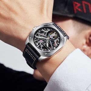 Montre Homme Original marca <span class=keywords><strong>AESOP</strong></span> 7067 lujo hombres Tourbillon relojes hueco esqueleto Cool hombre cuero reloj mecánico - Product Image 4