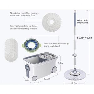 Venta al por mayor de cubos de lujo con ruedas para limpieza sencilla de suelos por fabricantes: kits de fregona giratoria que ahorran esfuerzo. - Product Image 2