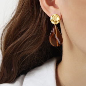 Multi Colors Resin <b>Dangle</b> <b>Earrings</b> for Women | 18K PVD <b>Gold</b> Plated Stainless Steel | Waterproof, Hypoallergenic & Non-Fading - Product Image 4