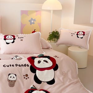 Cartoon Embroidery Comforter Duvet Cover 100S Cotton Bed <strong>Sheet</strong> Pink Pillow case Home Textile Kids Bedding Set - Product Image 3