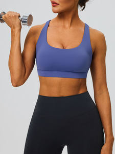 OEM/ODM Women's S-XL Nylon/Spandex Solid Quick Dry Breathable Removable Shockproof Fitness Sports Cross Back <b>Bra</b> - Product Image 3