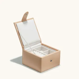 Cajas de embalaje de regalo de joyería de pendiente de anillo de terciopelo cuadrado con tapa magnética mini joyero de exhibición personalizado con bandejas de 2 compartimentos