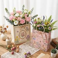 Sac en papier rectangulaire personnalisé avec logo, élégant emballage pour fleuriste, écologique, recyclable, avec poignée en corde, sac cadeau pour bougies et artisanat