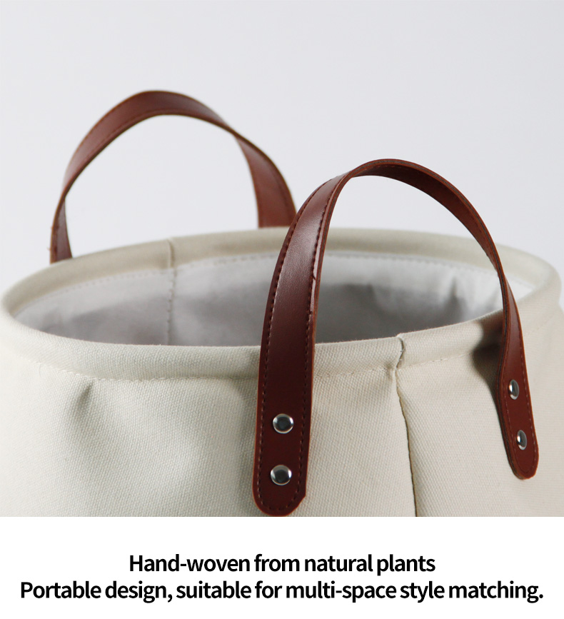Handwoven Baskets With Leather Handles Water Hyacinth and Canvas Home Storage&Organization Storage Basket