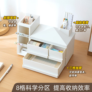 Shidai Liangpin Little House Pen Holder Plastic Square Creative Storage Box With Drawers For Office Desk Organization - Product Image 3