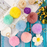Offre Spéciale fourrure bouffée boule Faux lapin rose boule de fourrure pompon porte-clés pour femmes et filles