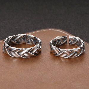 <span class=keywords><strong>Anillo</strong></span> Tejido a Mano Vintage, <span class=keywords><strong>Plata</strong></span> de Ley S925, <span class=keywords><strong>Anillo</strong></span> Abierto para Hombre y <span class=keywords><strong>Mujer</strong></span>, Regalos de Joyería para Parejas - Product Image 5