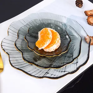 烟色金边壳菜零食水果玻璃特点充电器板玻璃板套装餐具玻璃餐盘