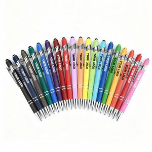 Stylo à bille promotionnel à corps souple en métal caoutchouté, stylet tactile en aluminium, stylos personnalisés avec logo - Product Image 1