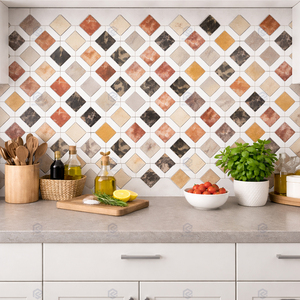 Mosaïque géométrique de luxe en marbre, découpe jet d'eau, multicolore, en pierre naturelle, pour crédence murale et sol de cuisine - Product Image 4