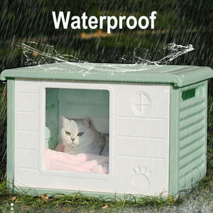 Kunststoff wasserdichtes Katzen haus Outdoor Indoor, wetterfester irdischer streunender Katzen hundeschutz mit Lüftungs schlitzen, Bett matte - Product Image 2