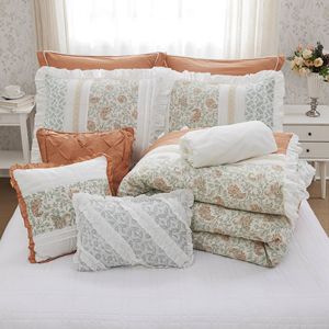 Juego de edredón con estampado floral DB de 9 piezas, 100% algodón, percal, estilo simple para bodas en casa, disponible en tamaños King Super King - Product Image 4