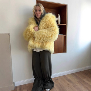 Giacca in Pelliccia Sintetica Gialla Autunno Inverno per Ragazze, <span class=keywords><strong>Cappotto</strong></span> in Finta Pelliccia Marrone Spesso e Caldo di Lusso per Donne - Product Image 2