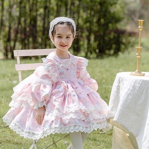 <span class=keywords><strong>Abiti</strong></span> Lolita per Bambine, Vestiti Floreali Rosa per Matrimoni, Feste di Compleanno, Abito Spagnolo, Costume da Ballo per Palcoscenico - Product Image 2