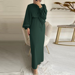 Vestido de mujer de manga larga con cuello redondo y manga farol de moda musulmana del sudeste asiático superventas - Product Image 2