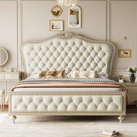 Ensemble de meubles de chambre à coucher français, cadre de lit king size, beige, lit français doux, moderne, simple, grand, confortable, capitonné, lit double