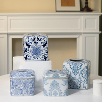 Boîte à mouchoirs en porcelaine bleue et blanche, ornement de décoration pour la maison
