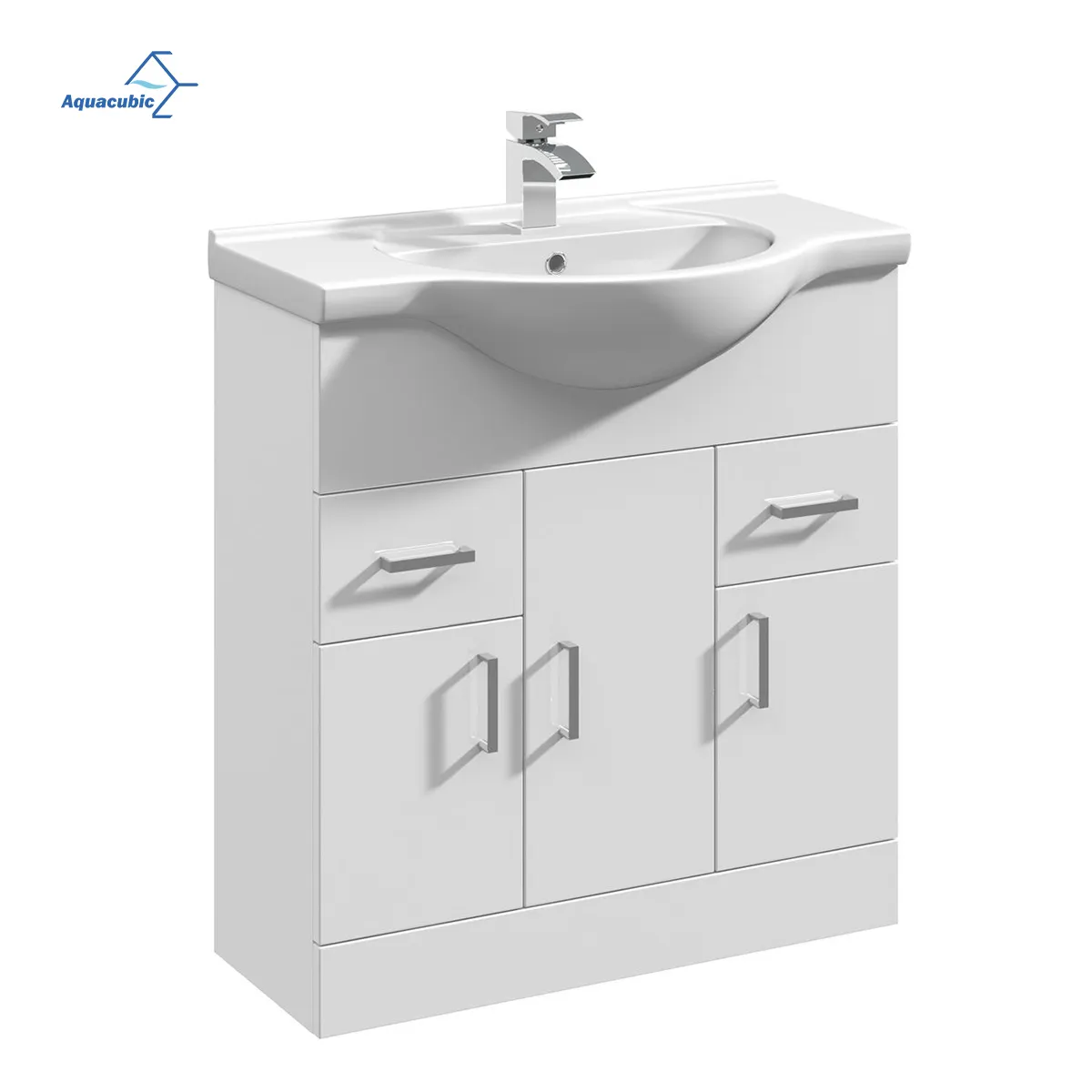 Aquacubic-mueble de baño de estilo europeo, mueble de tocador moderno de MDF PVC blanco, superventas