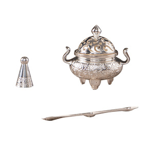Quemador de incienso en miniatura, conjunto de tres piezas dorado en plata, hecho a mano para ceremonia del té, uso doméstico, adorno Zen para interiores - Product Image 5
