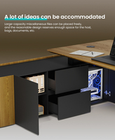 Bureau d'angle en L durable pour ordinateur, poste de travail, mobilier de bureau à domicile, table de jeu avec étagères de rangement et base en acier
