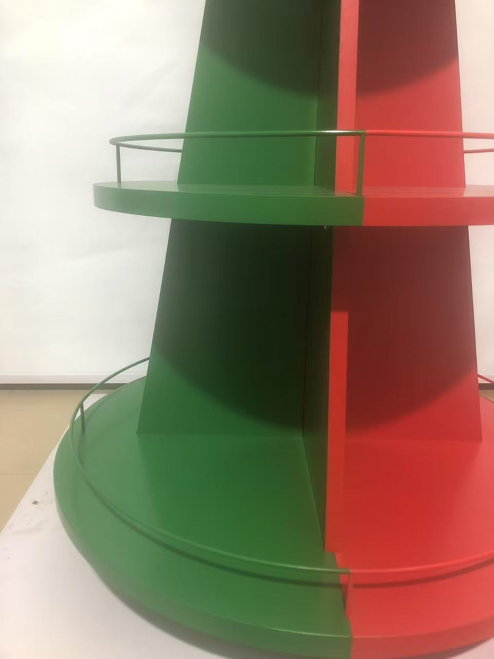 Wood Wine Beverage Display Stand 4-Sided Four-Layer Pyramid Shape Floor Stand with Custom Logo for Advertising in Retail Shops — view 3