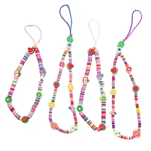 Handmade DIY ABS Mobile Phone Chain Letter Beaded with Soft Clay Fruits