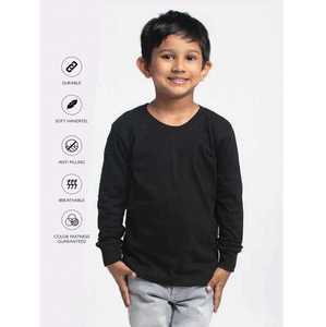 Camiseta de Manga Larga para Niños, Cuello Redondo, Tela de Algodón Suave, 180 GSM, Ajuste Cómodo, Transpirable, Duradera, Uso Diario Informal - Product Image 1