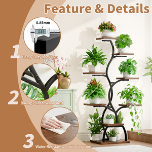 Support de plantes en spirale DNA avec 3 lampes LED à spectre complet, étagère de présentation en bois et métal à 8 niveaux et 12 pots pour salon - Product Image 3
