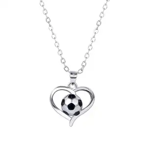 World -Cup Football Necklace New Fashionable White Copper Material Heart-Shaped Pendant Jewelry For Women