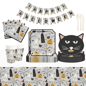 DAMAI Halloween Party Supplies Halloween Paper Plates Cups Napkins Party Disposable Tableware Set Birthday Favor for 8 Guests - Product Image 2