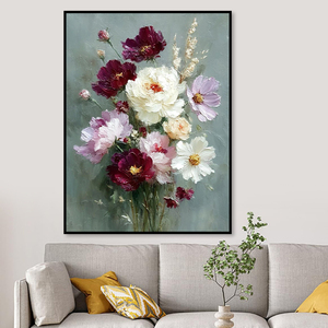 <span class=keywords><strong>Peinture</strong></span> à l'huile sur toile style impressionniste <span class=keywords><strong>Pivoine</strong></span> & Rose - Décoration murale texturée faite à la main avec taille personnalisée pour chambre et salle à manger - Product Image 1