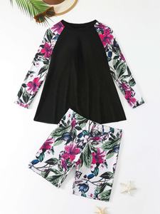 3Colors Print Plus Size <strong>Swimsuit</strong> Long Sleeve Shirt Top and <strong>Boyleg</strong> Short Set <strong>Lady</strong> Two Pieces Swimwear XL-4XL - Product Image 6