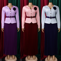 C8646 Costumes pour femmes tendance, vêtements de bureau, élégant, slim, à carreaux, col en V, manteau, jupe plissée maxi, ensemble deux pièces, costumes de travail pour femmes