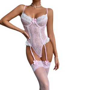 Nuovi Arrivi Intimo Donna ODM, Body Aderente con Dettagli in Pizzo Rosa a Contrasto, Sexy con Giarrettiera - Product Image 5