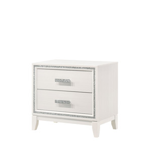 Haiden White Finish Nightstand 2 <b>Drawer</b> <b>Storage</b> With Sparkle Trim Modern Bedroom Furniture - Product Image 1