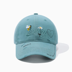 หมวกเบสบอลเนื้อนุ่มพร้อมลายปักผึ้งและดอกไม้ หมวกลำลองแบบปรับได้ - Product Image 4
