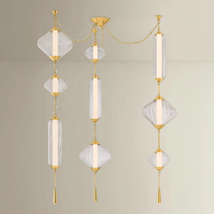 Lámpara Colgante Moderna de Diseño Americano <span class=keywords><strong>Fiorello</strong></span> con Pantalla de Vidrio Acanalado Transparente, Lámpara de Techo de Latón Antiguo para Villa - Product Image 3