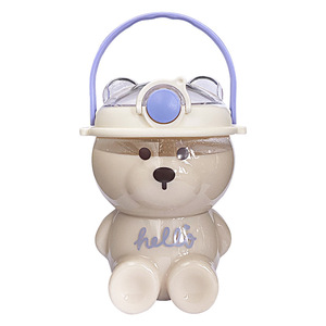 haoyuan Zogift New Summer Creative Cute Strap Bear Plastic Water Bottle For Kids Student Portable Straw Cup