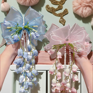 Children's Spring <b>Bow</b> Flower Lace Hair <b>Clip</b> Cute Girl Long Ribbon Sweet Style Casual High Quality Hair Accessory - Product Image 2