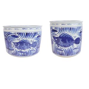 RZPI117-A / RZPI118-A Jingdezhen bleu et blanc motif d'écailles de poisson Pot de fleur en céramique jardinière de jardin - Product Image 1