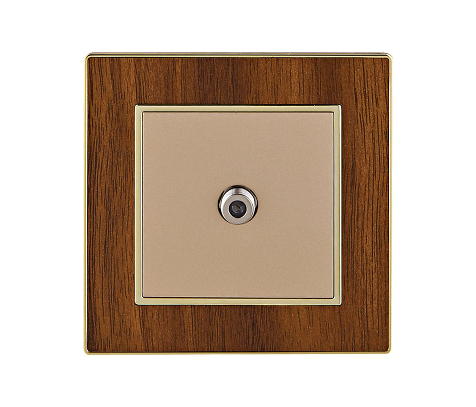 Factory Custom Household British/UK Standard Plug Living Room Indoor Wall TV Satellite Electrical Wood Grain Gold Panel Socket