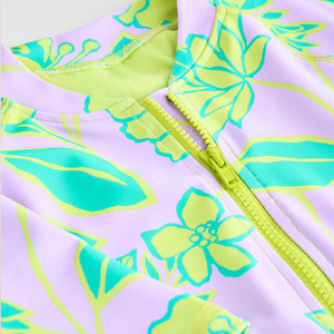 Nuevo traje de baño de una pieza para niñas, con estampado playero a la moda, cremallera, manga corta, personalizado, transpirable, de nailon. - Product Image 5