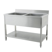 Fregadero Doble de Acero Inoxidable de Alta Resistencia para Cocina Comercial, con Patas de Altura Ajustable y Recubrimiento de Grado Alimenticio
