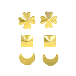 Juego de Accesorios de Moda de Diseño Chapados en Oro de 24 Quilates para Pendientes, Paquete de 3, Trébol, Cuadrado, Creciente, Minimalistas, para Uso Diario - Product Image 1