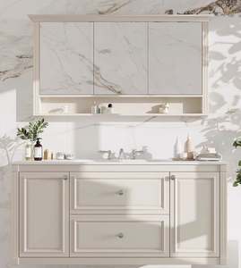 Mueble de Baño de Alta Calidad con Cajones de Almacenamiento, Mueble de Baño de Lujo con Madera Maciza y Tapa de Mármol de Carrara, Lacado en Blanco - Product Image 1