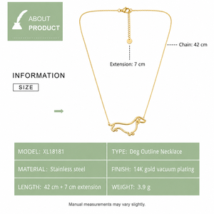Dachshund Dog Outline Necklace Stainless Steel 14K <b>Gold</b> Vacuum Plated <b>Gold</b> Option Adjustable Chain <b>Gold</b> and Silver Tones - Product Image 3
